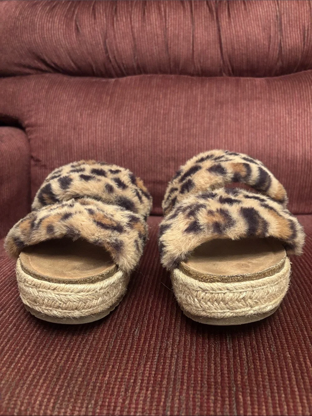pop Leopard Print Faux Fur Platform Slides - Brown/Black